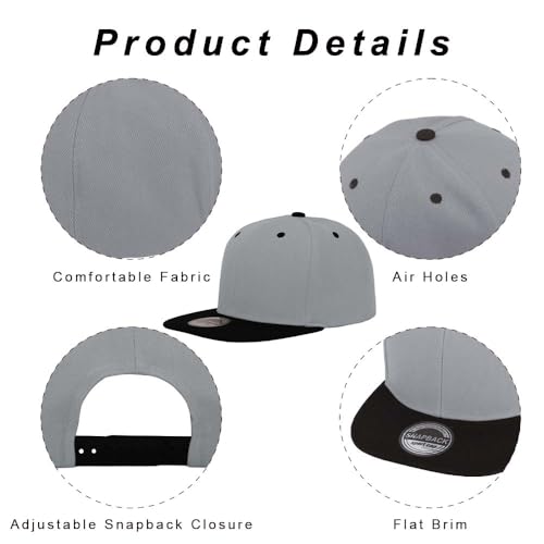 Image of ZH Plain Flat Brim Snapback Baseball Caps Adjustable Blank Baseball Caps Wholesale 12 Pack