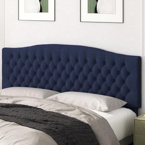 Befurtori King Headboard Only, Upholstered Headboard for Adjustable Bed Linen Tufted Cal King Size Wall Mounted Head Board with Solid Wood Legs Head Board, Navy Blue