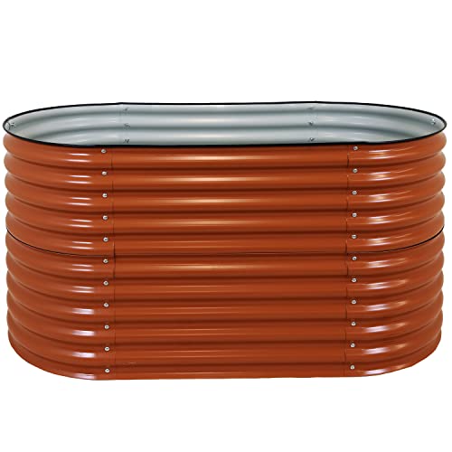 Sunnydaze 62.5-Inch Oval Raised Garden Bed - Stackable Steel Vegetable Flower Bed Planter Kit With Rubber Edge Trim - Brown #TOP7