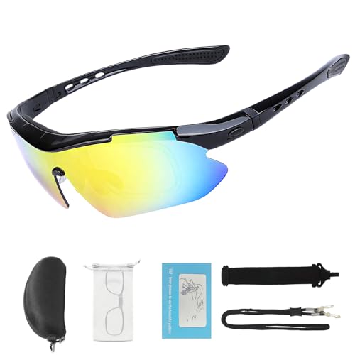 Lunettes de soleil sport cyclisme monture noire et rouge et verres arc-en-ciel
