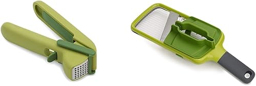 Joseph Joseph CleanForce Press - Cortadora de mandolina de mano potente, verde y múltiple con agarre para alimentos y cuchillas ajustables, apta