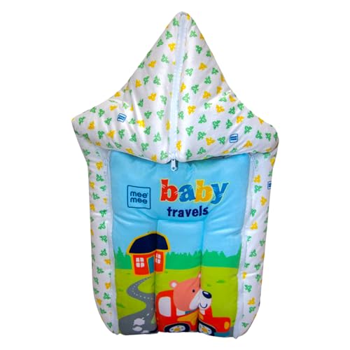 Mee Mee 3 in 1 Baby Bed, Sleeping Bag & Carry Nest, Bear Print, Shearing Finish & Cotton Soft from Inside, Machine Washable & Portable Bassinet, 0M+, Green