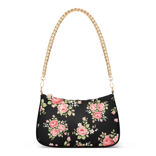 Image of Shoulder Bags for Women Flower Floral Hobo Tote Handbag Small Clutch Purse with Zipper Closure