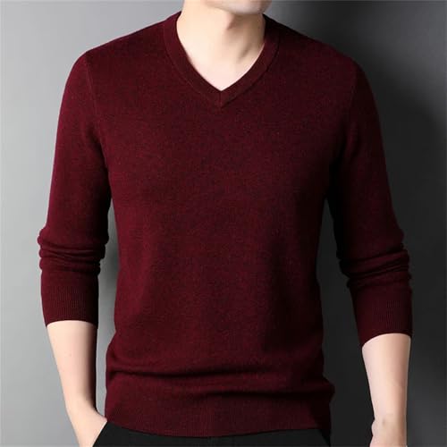 Men V Neck Sweater Casual Long Sleeved Thickened Warm Business Stretch Knit Pullover Top3