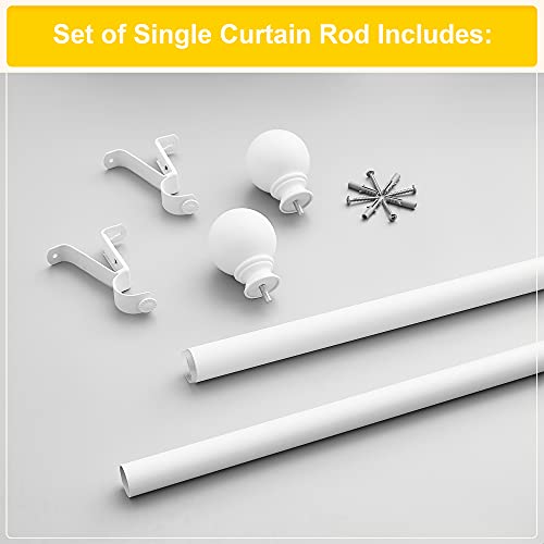 Nicetown Adjustable Window Drapery Corner Curtain Rod 1 1/8 Diameter Modern Ball Finials Rod Set Decorative For Kitchen/Cafe, 28-48" Length, Matte White #TOP2