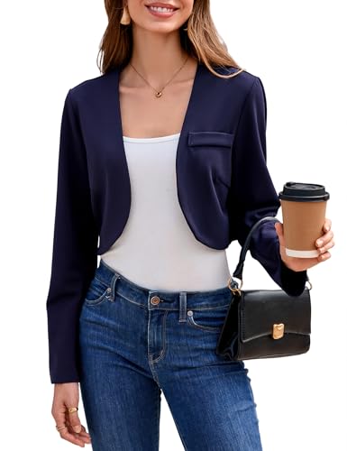 YesFashion Bolero - Chaqueta de punto de manga larga para mujer, elegante, para fiesta, azul oscuro, XL