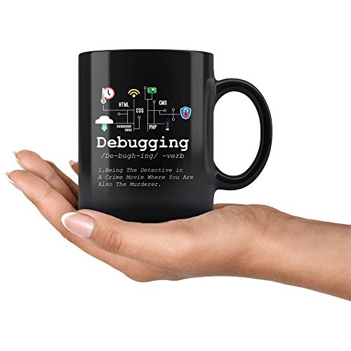 Debugging Definition Mug Funny IT Programming Coding Code Programmer Black Coffee Cup Binary Computer Teacher Student Present
