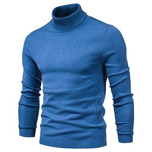 Pull col roulé homme bleu tricot côtelé doux parfait pour le bureau et les sorties en automne