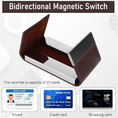 Image of Zibuyu Visiting Card Holder for Pocket, PU Leather, Capacity 25, Brown