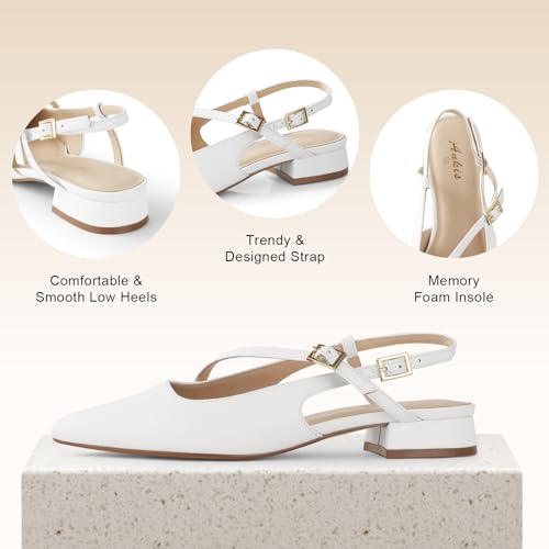 Ankis Slingback Pumps for Women 1 Inch Low Heels Flats Closed Pointed Toe Comfortable Walking Wedding Dress Shoes3