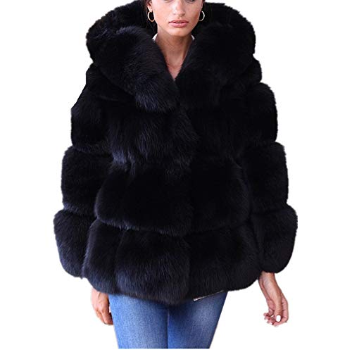 Lisa Colly Women Winter Furs Coat Jacket Luxury Faux Fox Fur Coat Slim Long Sleeve Collar Coat Faux Fur Coat Overcoat (5XL, Black 1)