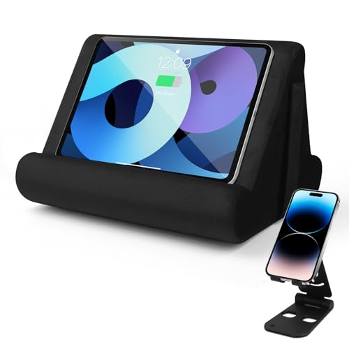 Tablet Stand Multi-Angle Tablet Pad Stand Lazy Holder Stand Soft Pad Stand Tablet Cushion Stand with Net Pocket & Random Color Stands for Lap, Knee, Sofa and Bed Universal Phone Pad Stands(Black)