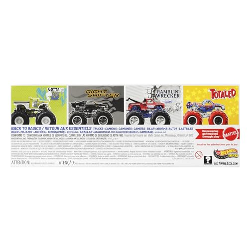 Image of Hot Wheels Monster Trucks, 1:64 Scale Monster Trucks Toy Trucks, Set of 4, Giant Wheels, Favorite Characters and Cool Designs