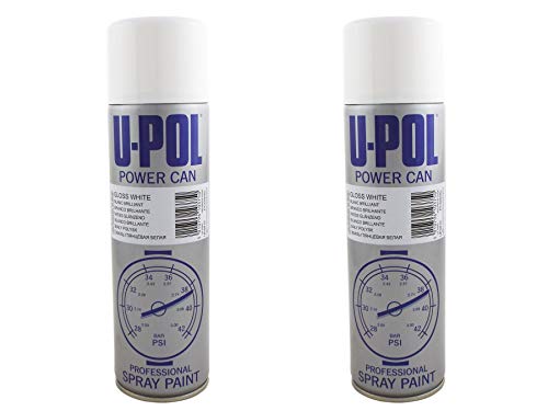 Image of U-POL 2 x Power Can GLOSS WHITE Paint 500ml Aerosol UPol Powercan Gloss White - High gloss, durable top coat Car Wheel Body Paint 2 500ml Aerosol Cans