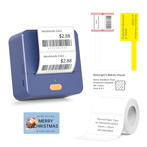 Image of P1 Label Maker, 2 Inch Thermal Printer, Label Maker Waterproof Labels, Label Printer for Small Business, Home, Office, Logo, Address, Clothing, Organizing with 1 Roll Label, Blue