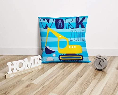 Suesoso Yellow Truck Pillow Cover 16X16 Cute Pillow Cover Tractor Truck Excavator Farmhouse Pillow Covers Blue Construction Truck Pillow Case Square Cushion Cover For Home Sofa Decorate Bed Living #TOP1