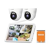 【半球型・24時間録画】ACEMO 防犯カメラ 監視カメラ モニター付き ワイヤレス 無線 夜間カラー暗視撮影 人体検知 投光威嚇 音声威嚇 警報通知 双方向音声通話 簡単設定 室内 家庭用 2台 セット 10チャンネルまで増設可 5年保証 (400万画素カメラ2台+ 10''モニター付き+ 500G HDD内蔵)