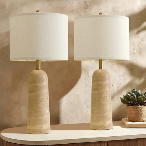 BOBOMOMO 27.25' Modern Table Lamp Set of 2, Warm Beige Resin Lamp with Natural Stone Look, Lamps for...