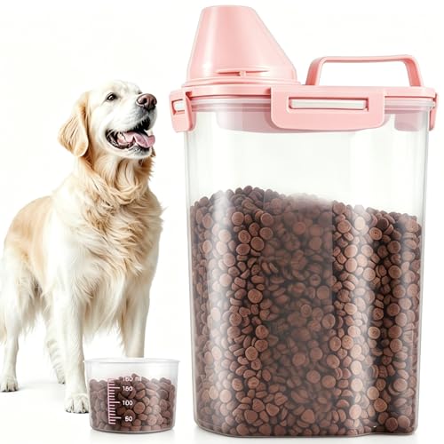 SenseYo 2.5lb Pet Food Storage Container with Measuring Cup, 3L Cat Food Storage Container Dog Food Storage BPA Free for Small Dog, Cat, Bird (Pink)