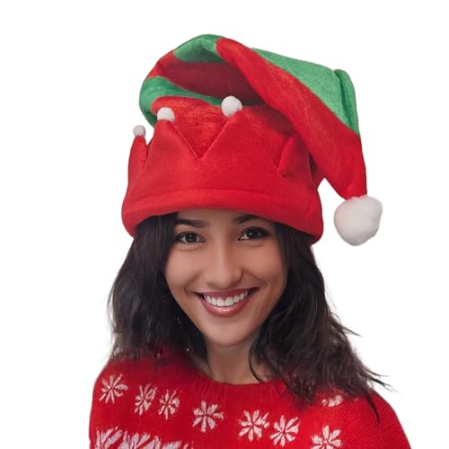 Komonee Luxury Christmas Elf Hat Red and Green Deluxe Xmas N