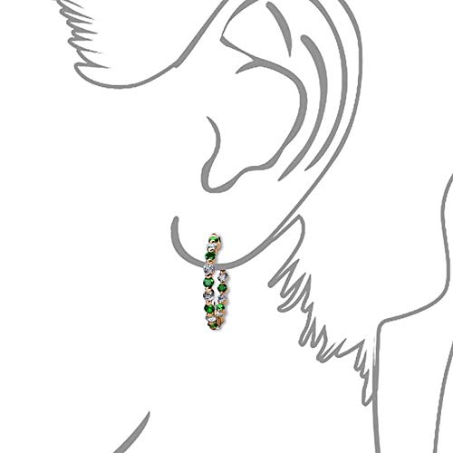 Classic 1.56Ct Tw Round Cut Created Emerald & Cubic Zirconia Inside-Out Party Wear Hoop Earrings For Womens 14K Rose Gold Over.925 Sterling Sliver #TOP2