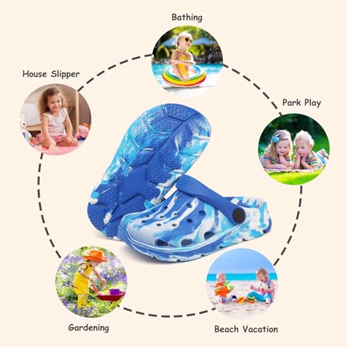 Cubufly Kids Clogs Boys Girls Marbled Tie Dye Garden Water Shoes Toddler Slides Sandals Pool Beach Slipper Bluewhite by Cubufly - Used condition - Image 6