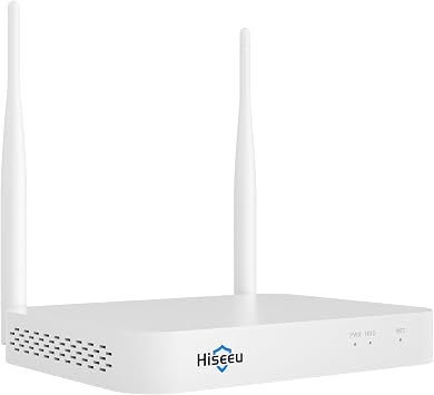 Hiseeu 10CH Wireless Mini White Network Video Recorder, Compatible with 2.5Inch Hard Drive, Add on Hiseeu 3MP/5MP Wireless Camera, Plug-in 12V2A Output Power Adapter