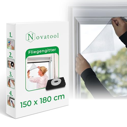 Novatool Fliegengitter Fenster 150x180 anthrazit individuell kürzbar Insektenschutz Fliegennetz Fensternetz Mückennetz Mückengitter Fenstergaze (1, Fliegengitter)