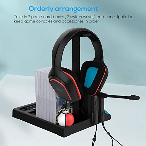 Cooling Charging Dock for Nintendo Switch Pro Controller and JoyCons with Cooling Fan, Multifunctional Storage Rack Charging Stand for Nintendo Switch Accessories and Accessories Headphone Storage - Thumbnail 3