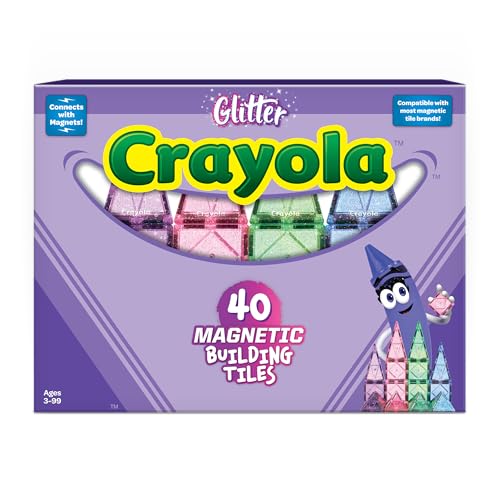 CreateOn Crayola Glitter Magnetic Tiles Building Set for Kids Magnetic Tiles Magnetic Building Toys for Kids STEM Easter Toys for Boys and Girls Ages 3 and Up 40-Piece Set (Glitter)