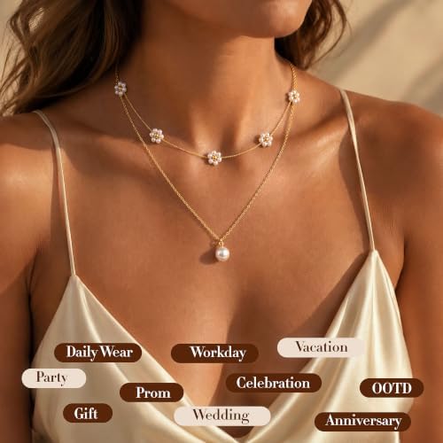 Tungary Dainty Jewelry Set for Women, Pearl Necklace Bracelet and Earrings — view 6
