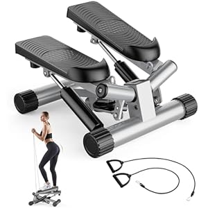 Sweetcrispy Mini Stair Steppers with Resistance Bands for Exercise at Home, Portable Exercise Twist Stepper Machine for Full Body Workout, 265LBS Capacity