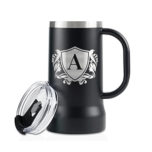 Onebttl Personalised Beer Stein – Custom Monogram Beer Mug with Handle, 24oz Double-Walled Stainless Steel – Gift for Beer Lovers, Dad, Him – Birthday, Holiday – Letter A
