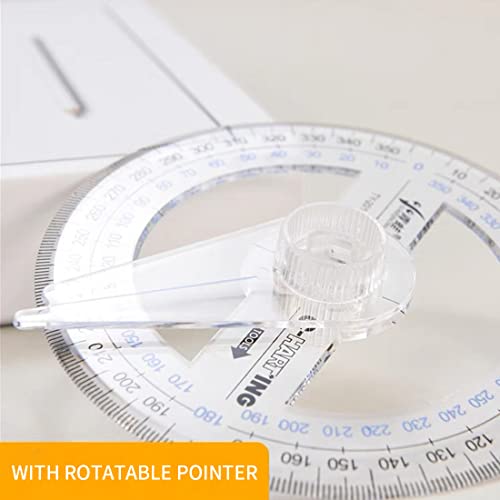 4 Stück 360 Grad Winkelmesser mit Schwenkarm für Grundschüler Transparente Kunststoff-Vollkreis-Winkelmesser