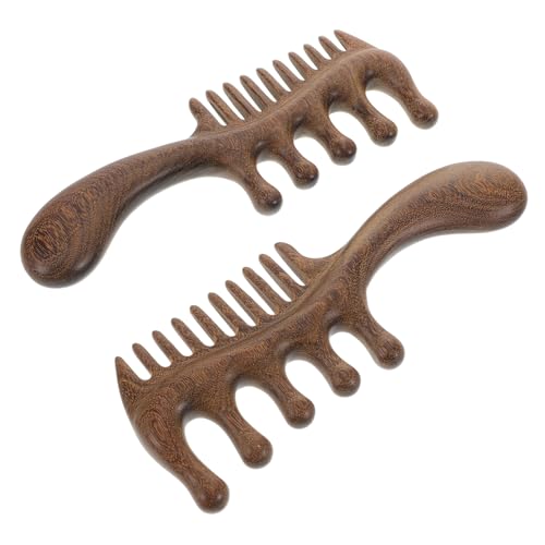 Gogogmee 2pcs Wooden Scalp Massager Comb Multi-function Wide Tooth Brush Natural Wood Massage Tool for Hair Scalp
