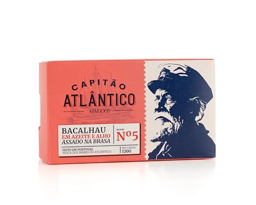 Filetes de bacalao a la plancha en aceite de oliva con ajo - Lata de 120 g | Bacalao salado al estilo portugués | Alto contenido proteico | Listo para comer | Pescado en conserva gourmet