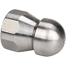 Tool Daily Stainless Steel Fixed Sewer Jet Nozzle, Button Nose 3/8 NPT Female 4.0 Orifice, 4000 PSI 3/8 Inch