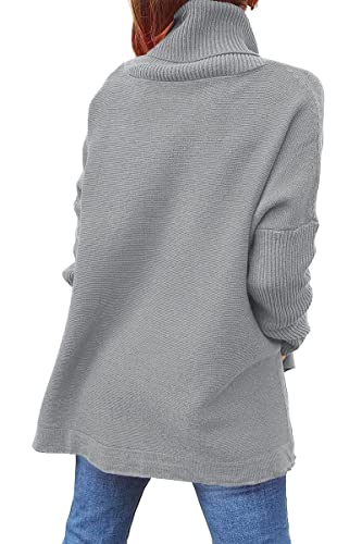 Image of yoeasy Women's Turtleneck Oversized Long Batwing Sleeve Pullover Sweater Spilt Hem Knit Sweater