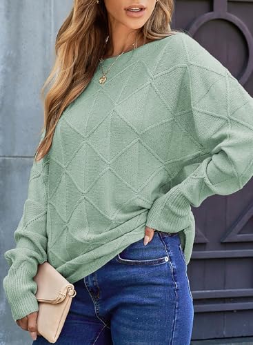 Image of EVALESS Casual Crewneck Sweaters for Women Fall Winter 2026 Lightweight Long Batwing Sleeve Pullover Sweaters Tops Clothes