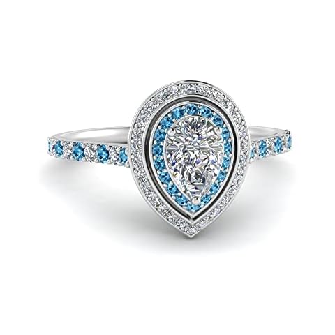Gemsonclick Petite Pear Diamond Blue Topaz Engagement Ring Cover