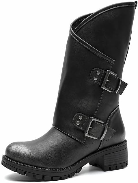 GLOBALWIN Women's The Twisted Rider Motorcycle Boots Mid-Calf Fashion Boots For Women Low Heel image 4