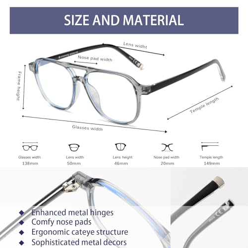 Image of OUWEN Square Aviator Blue Light Blocking Glasses Womens Mens, Anti EyeStrain & UV Glare Computer Gaming Eyeglasses OW2244