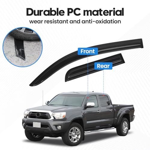 Image of Tacoma Rain Guards - Window Visors for Toyota Tacoma Double Cab 2005-2015, Out-Channel Side Window Rain Guards for Tacoma Accessories, 4PCS, Black, Car Accessories