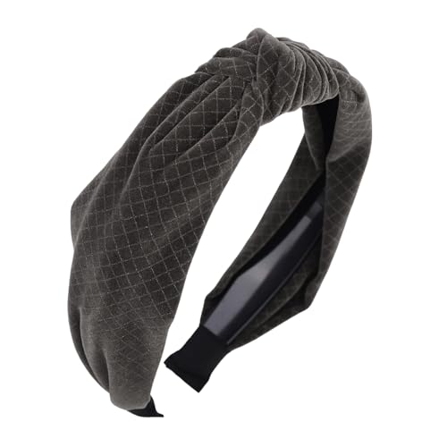 Wiwpar Cute Women's Grey Velvet Twisted Stripe Wide Knotted Headband Top Knot Hairband Elastic Non Slip Wide Head Band Cocktail Dating Bar Hair Hoop Turban Party Prom Hair Accessory (Grey, Free Size)