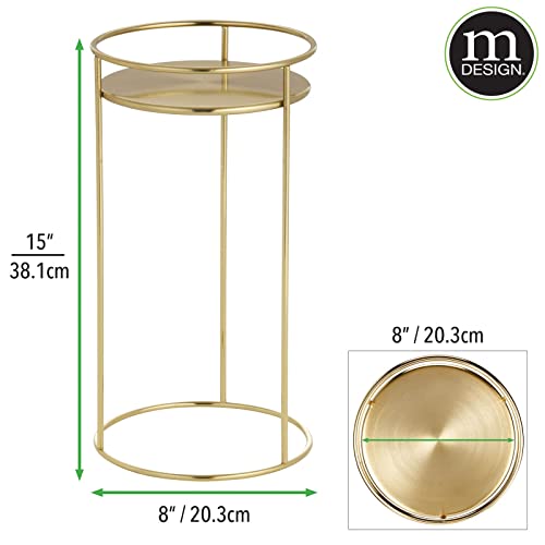 Mdesign Metal 15-Inch Tall Circular Plant Stand, Planter Holder Contemporary Design Round Tray For Table, Garden; Holds Indoor/Outdoor Plants, Flower Pot - Concerto Collection - 2 Pack - Soft Brass #TOP3