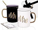 Sorprende a tus seres queridos: Este set de tazas es un romántico y elegante regalo de compromiso que hará que todas las mañanas en casa de los recién casados sean más exquisitas y divertidas. El magnífico set de tazas de café de cerámica Mr and Mrs viene en una lujosa caja que no necesita envoltorio, lo que hace que todo sea fácil y práctico