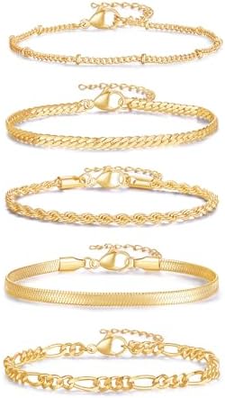 XIANNVXI Gold Plated Bracelets for Women Adjustable 14K Dainty Go...