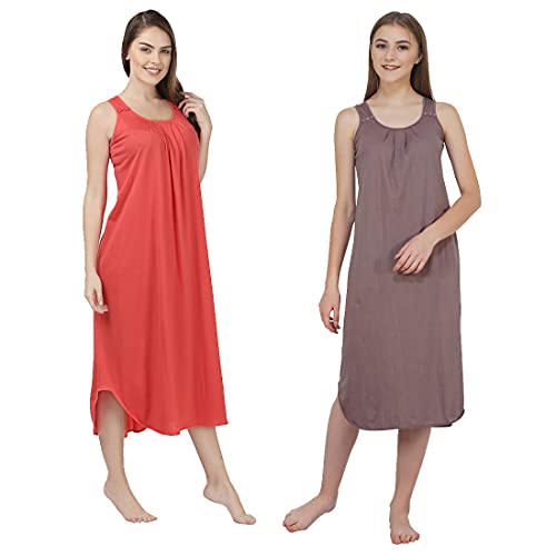 Image of BLAZON Women's Cotton Hosiery Solid Maxi Nighty Slip (Pack of 2) Available Sizes: S, M, L, XL, 2XL, 3XL, 4XL, 5XL