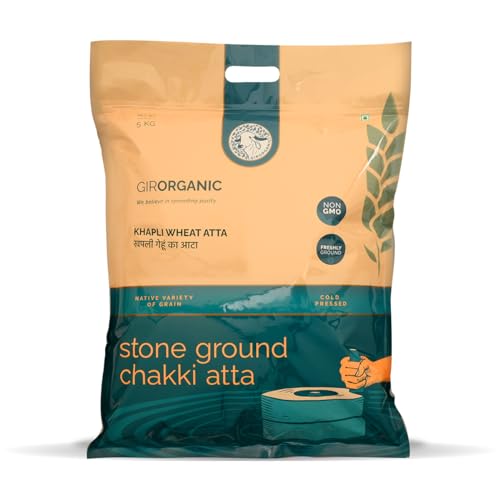 Image of GirOrganic Stoneground 5 kg Khapli Wheat Atta /Flour | Nutrient-Rich Flour for Sourdough, Rotis, and More | Organic, High Protein & Fiber, Sugar Control, Easy Digestion | 100% Whole Emmer Wheat