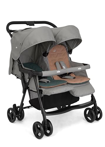 Image of Joie Aire Twin Lightweight Double Stroller, Suitable from Birth to 15 kg, Independent Forward Facing Seats, SoftTouch 5-Point Harness, Lie-Flat Recline, UPF 50+ Canopies, All-Wheel Suspension, Reversible Seat Liners, Quick One-Handed Fold